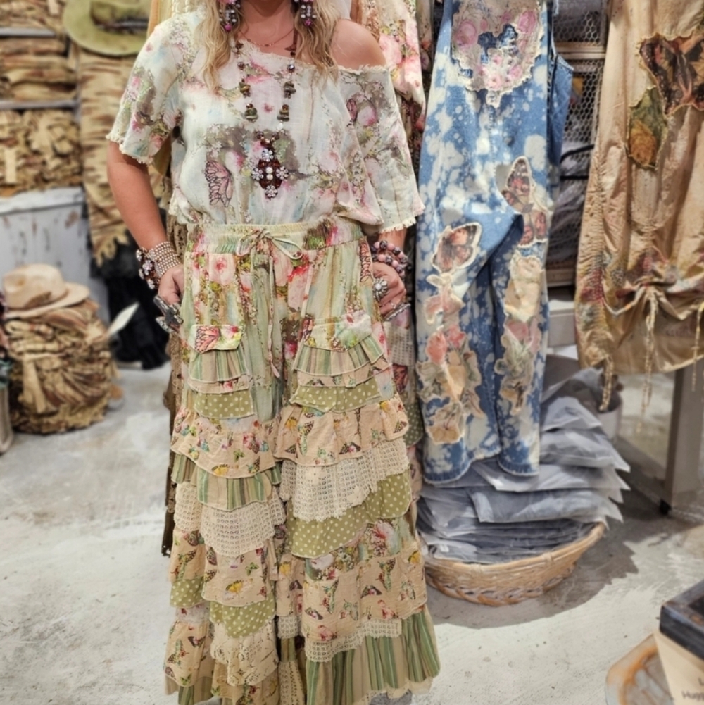 NEW A Rare Bird Butterfly Boho Pants -  Ruffle Wide-Leg Pants